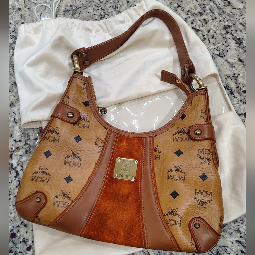 MCM Tan and Brown Monogram Shoulder Bag